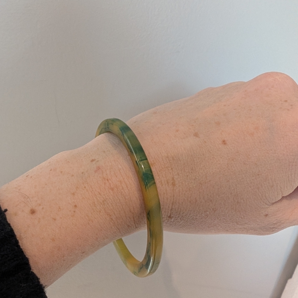 Vintage Green and Yellow Bangle Bracelet